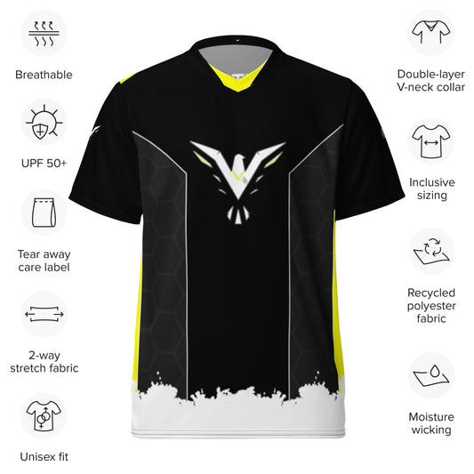 Esports sports jersey front view made from recycled polyester with breathable moisture wicking athletic fabric. - TLIU Studios